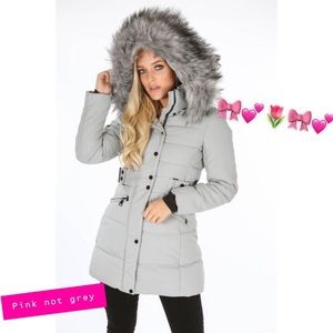 PINK 🎀 Quilted Faux Fur Hooded Belted Coat Kawaii